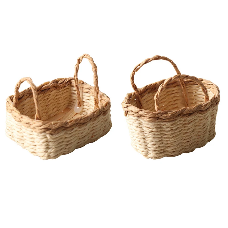 1Pcs Dollhouse Miniature Bread Basket Vegetable Food Storage Basket Woven Frame Model Kitchen Decor Toy Doll House Accessories