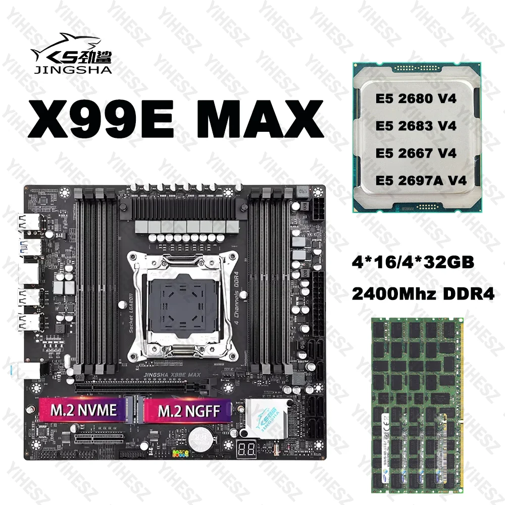 

JINGSHA X99 MAX Motherboard Set With E5 2680/2683/2667/2697A V4 CPU 64/128/256GB DDR4 RAM Support USB3.0 NVME/SATA M.2 X99E MAX