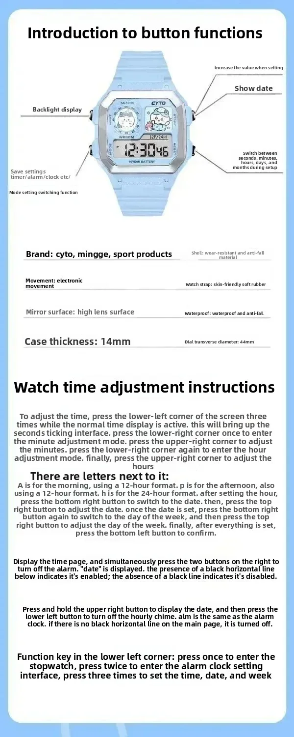 Niedliche Psyduck Cartoon-Armbanduhr Pokémon Elektronische Uhr mit Wecker & Timer Lustiges Urlaubsgeschenk – Detail 4