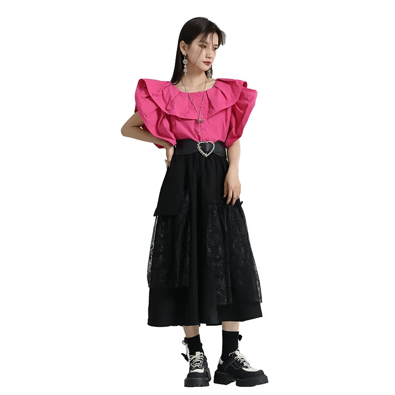 قميص Zhonhuang Rizhen للسيدات بتصميم Sense لون نقي ورقبة دائرية وأكمام قصيرة وألياف بوليستر 00% لموسم الربيع