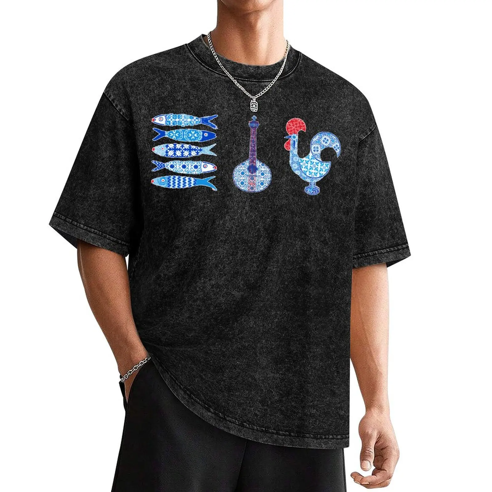 

Symbols of Portugal with Stencil Tile Designs T-Shirt korean fashion new edition kawaii clothes mens t shirts top quality