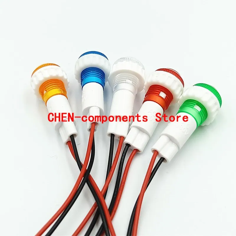 5PCS XD10-6 Waterproof LED Indicator 110V 220V Neon Working Power Signal Light Opening 10MM White Red Yellow Warm White ice blue