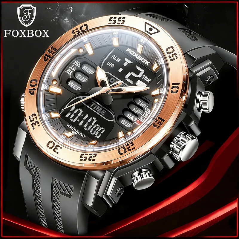 FOXBOX Fashion Men's Luxury Watch Military Waterproof Sport Watches Army Big Dial LED Digital Wristwatches Stopwatches For Male