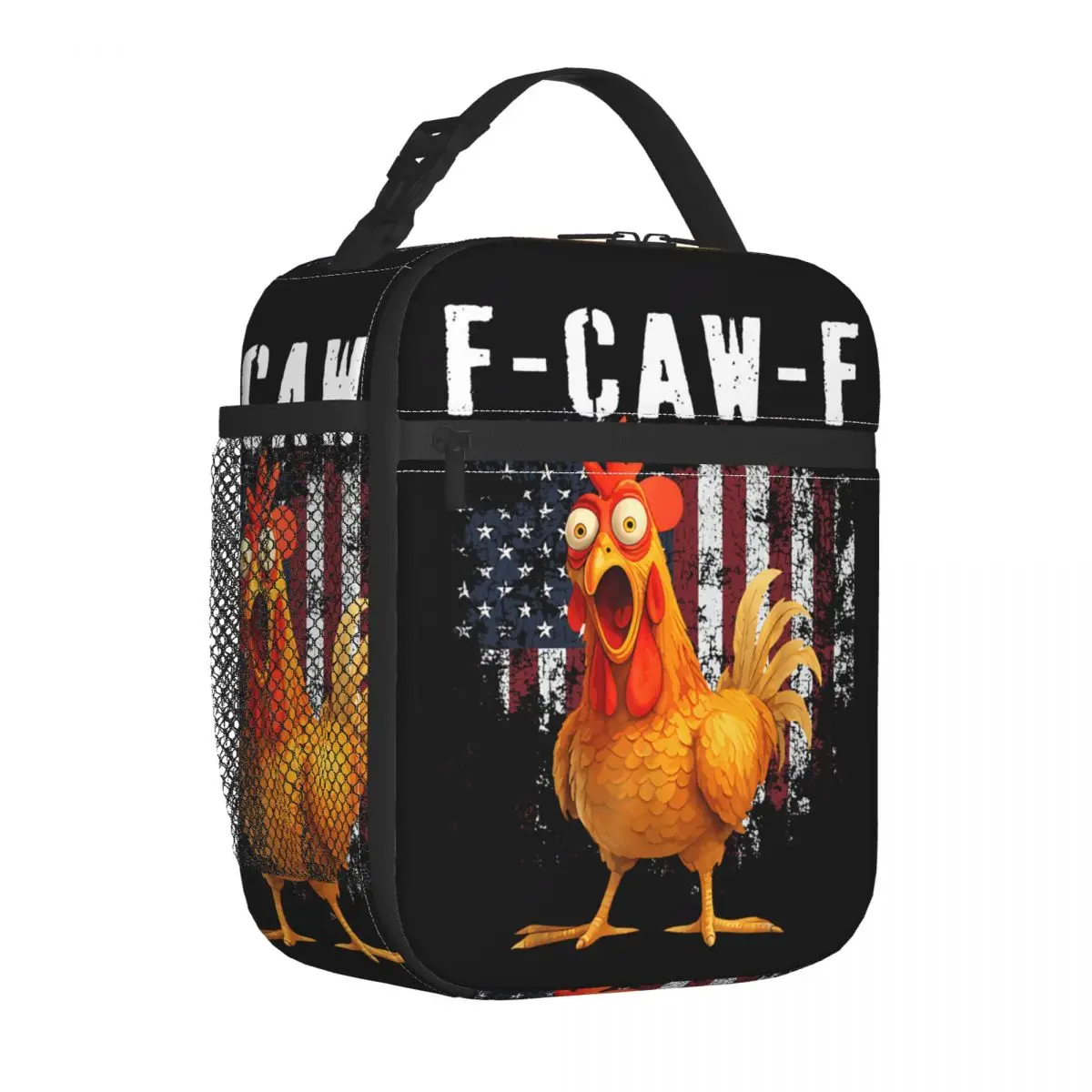 F-Caw-F قميص الدجاج FCAWF الدجاج خمر أمريكا العلم حقيبة الغداء السفر علب الاغذية للنساء الجمالية مصمم حمل أكياس الغذاء