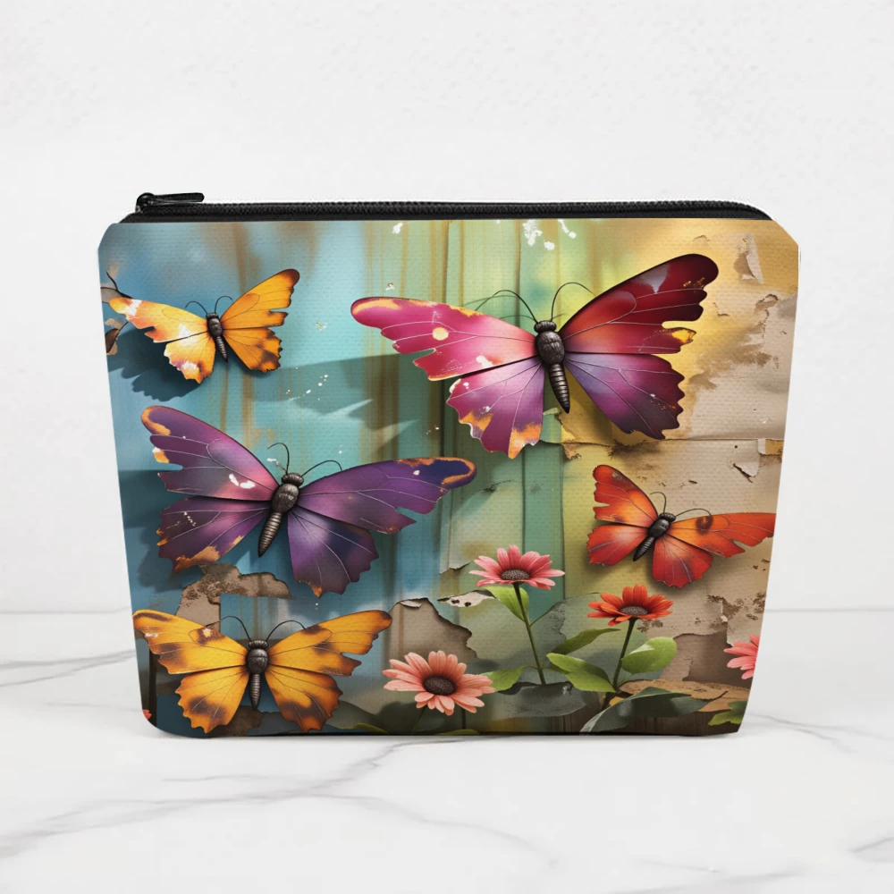 Butterfly Garden Floral Design Print Makeup Bags for Girls Cosmetic Pouch Toiletry Bag Pencil Case Travel Storage