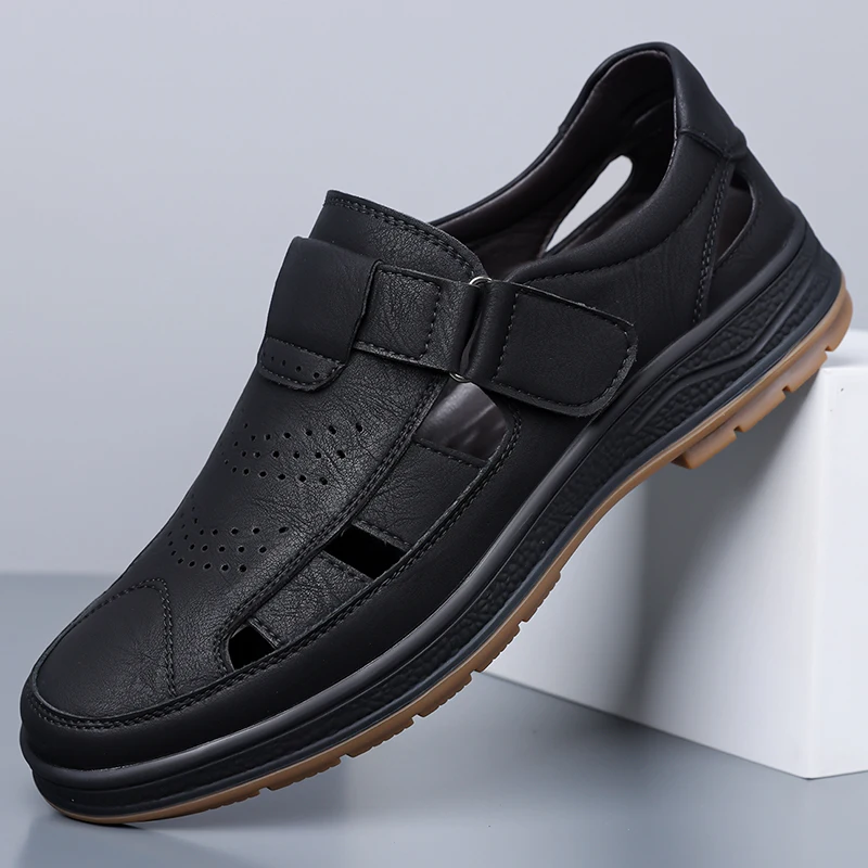 Men's Comfortable Slip-on Hollow-out Loafers, Summer Breathable Cutout Shoes, Non-slip for Outdoor Wear and Driving-XH2203