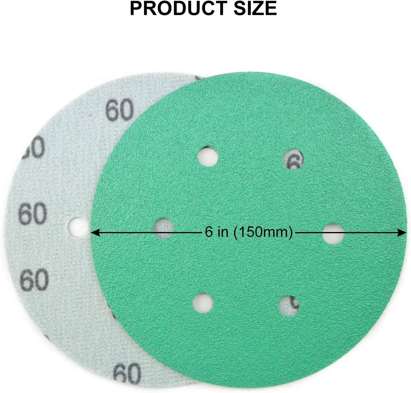 6 Inch 6 Holes Green Film Dustless Wet and Dry Sandpaper Kit 50 Pcs Assortment Grit 60-2000 for Metal Car Boat Polishing