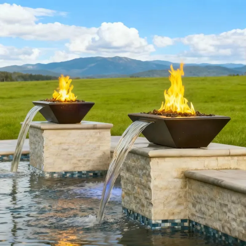 304 Stainless Steel Fire Bowl Waterfall Spout Outdoor Garden Swimming Pool Dual Scene Landscape Decor Hardware Vessel