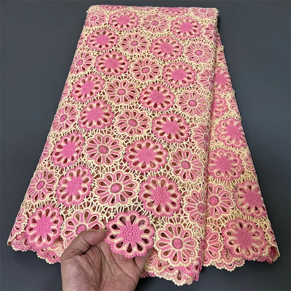 2024 High Quality  African Nigerian Embroidery Tulle Lace Fabric Cotton Wedding Party Golden Dress Damask Sequins 5Yard Hz1271