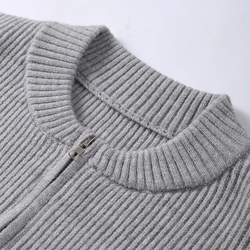 Vintage Knit Zipper Cardigan For Women Solid Loose O Neck Long Sleeve Sweater Top Female Fall Winter All-matching Knitwear