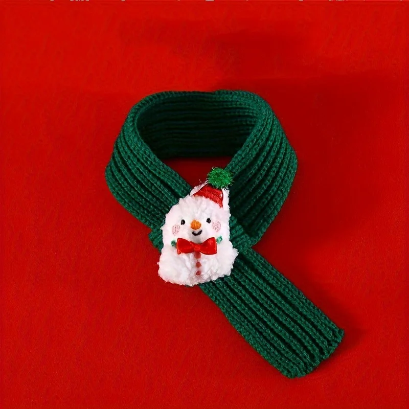Christmas Pet Scarf, Cat Dog Wool Thread Scarf, Cartoon Snowman Elk Warm Plush Cat Knitted Scarf Christmas Gift for Pets