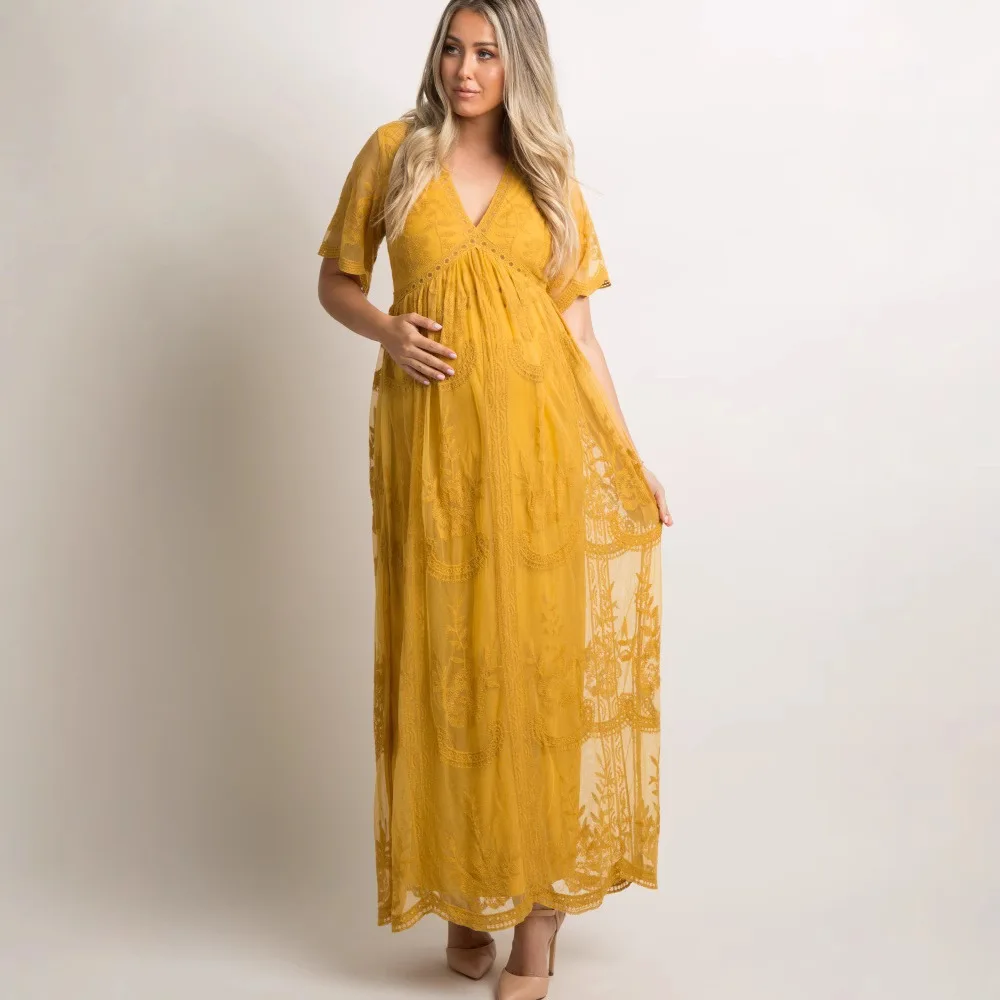 

Summer Maternity Photoshoot Lace Maxi Dress Elegant Floor-Length Pregnancy Women Gown for Bridal & Baby Bump Photography