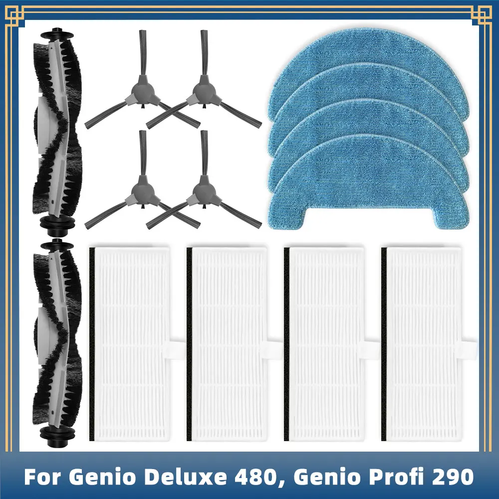 

Compatible For Genio Deluxe 480, Genio Profi 290 Robot Vacuum Replacement Parts Main Side Brush Hepa Filter Mop Cloth Cover