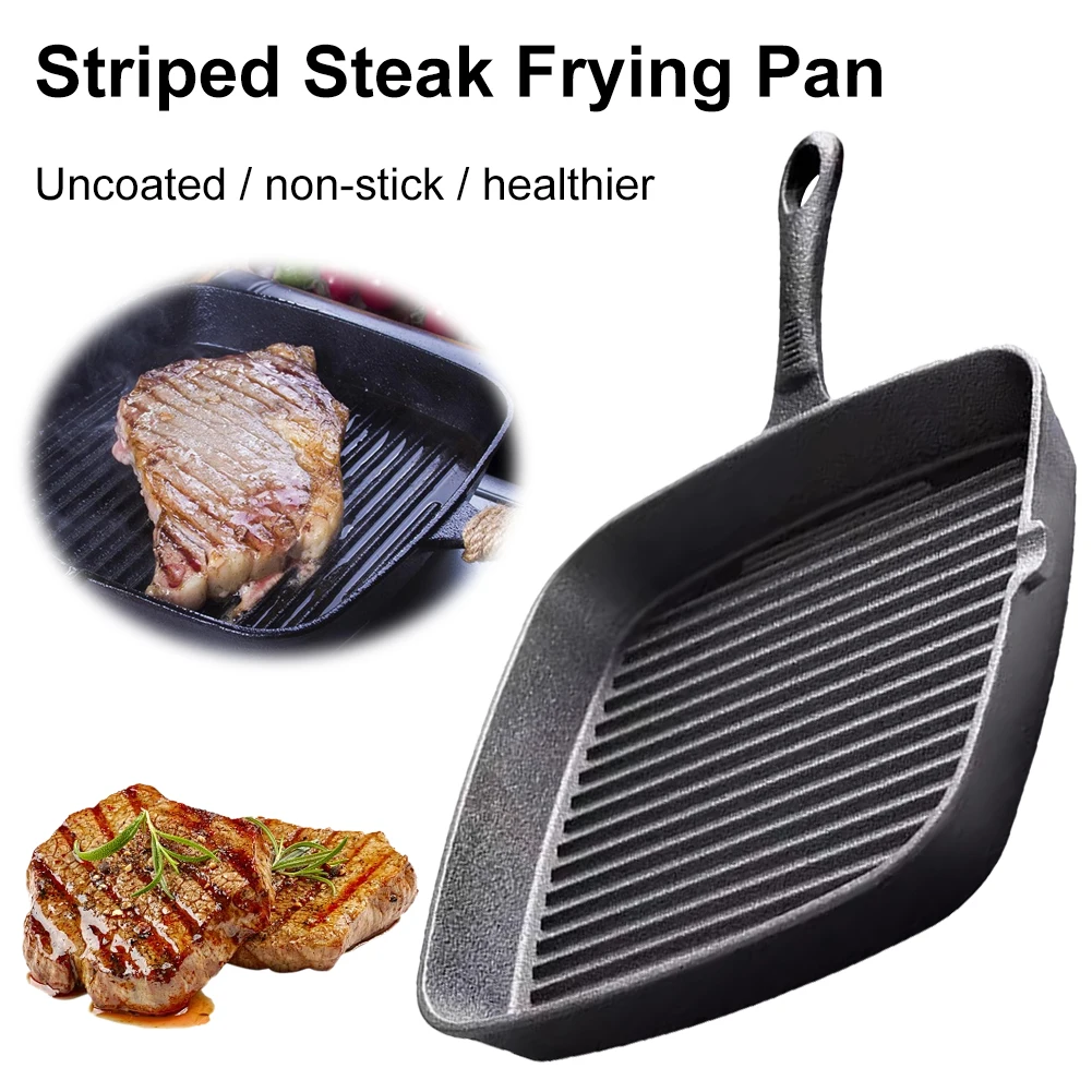 

Cast Iron Household Square Stripes Frying Steak Pan Non-coated Steak Plate Non-stick Breakfast Pan Thickened Egg Pancake Maker