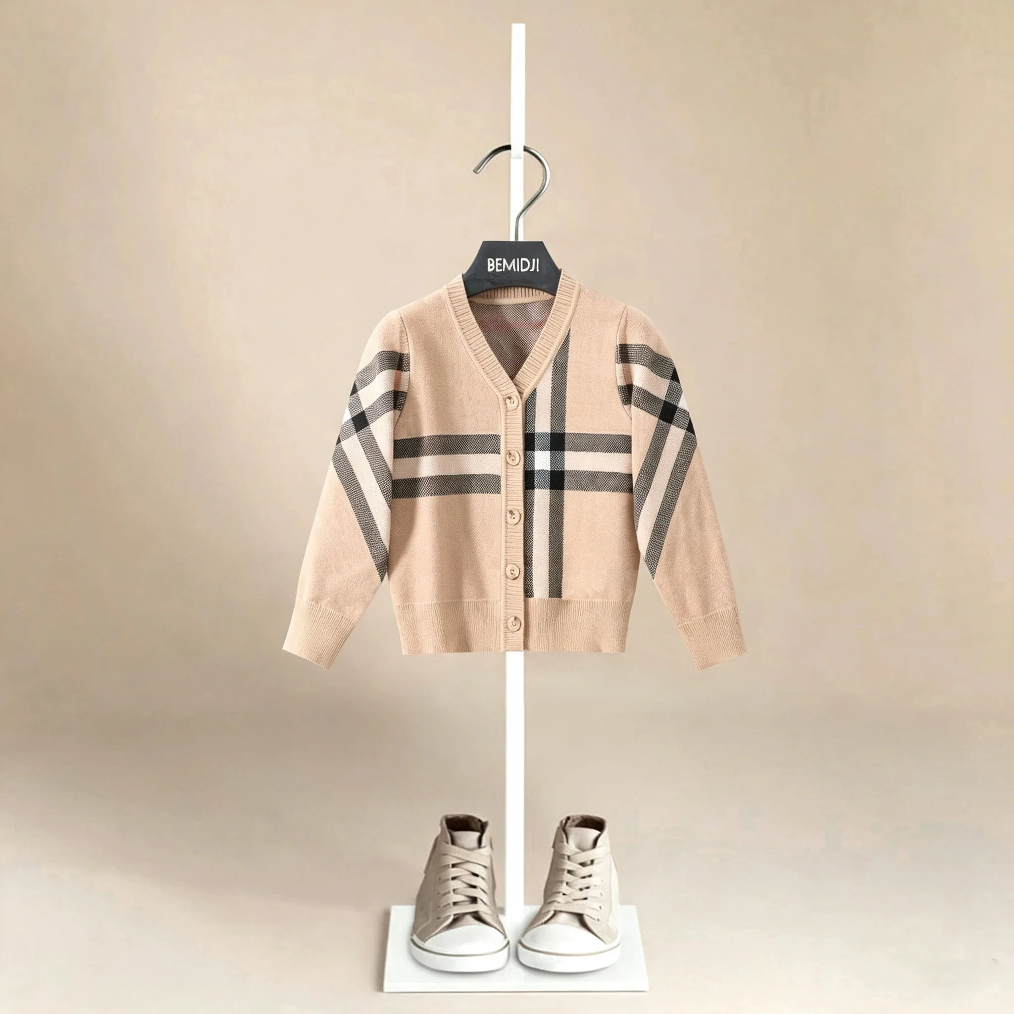 Baby Boys Spring  Autumn Solid Sweaters Long Sleeve O-Neck Striped Plaid Knitted Cardigan Children Knitwear Top Clothes