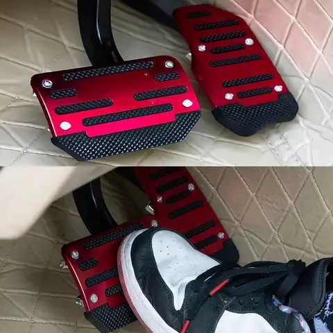 Universal Automatic Transmission Car Pedal Cover Brake Fuel Gas Foot Pad Set Kit Pedals Red Silver Non-Slip Tools Aluminum alloy