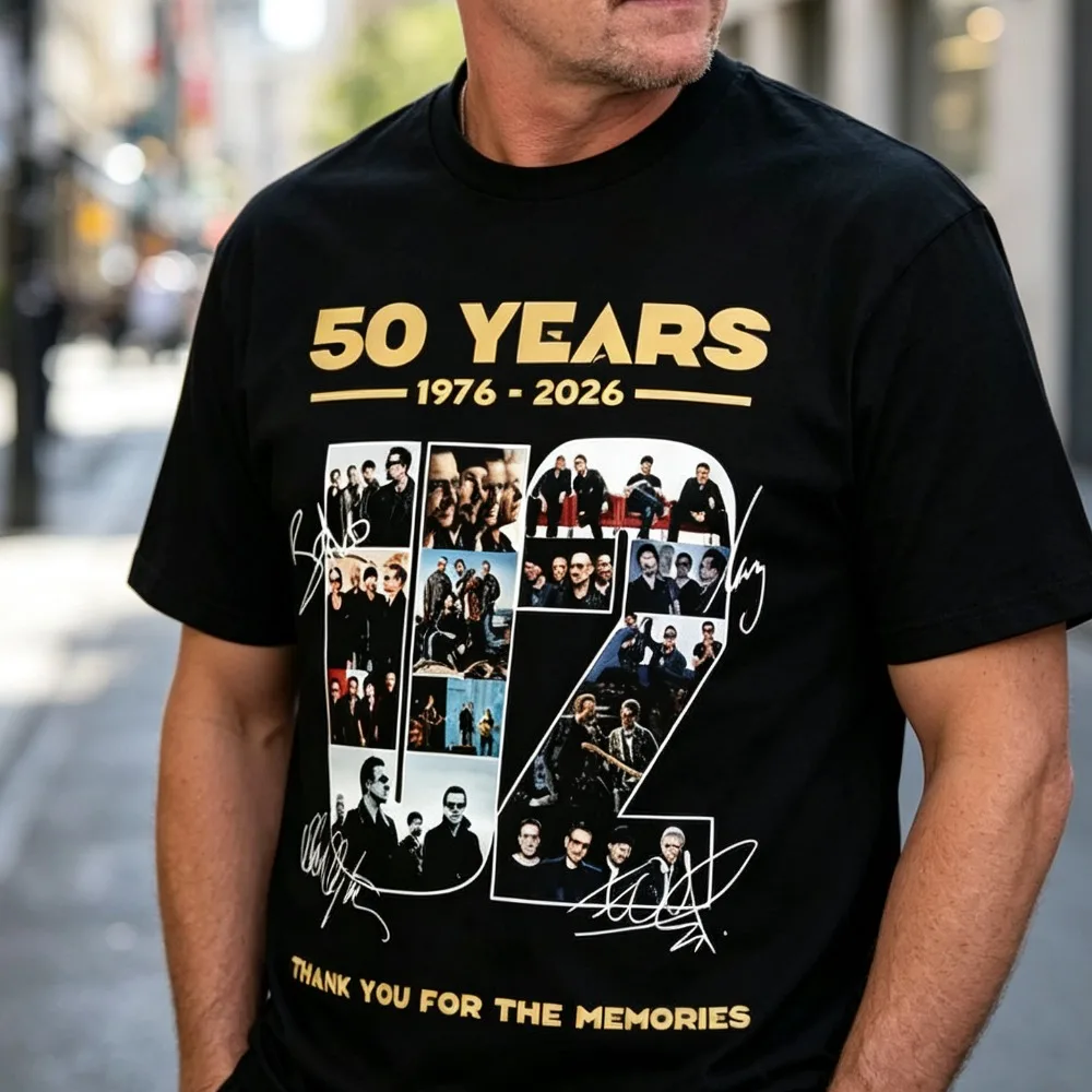 U2 Band 50th Anniversary 1976-2026 Tribute Signatures Graphic T Shirt Unisex Cotton Vintage Rock Casual Street Style Tee