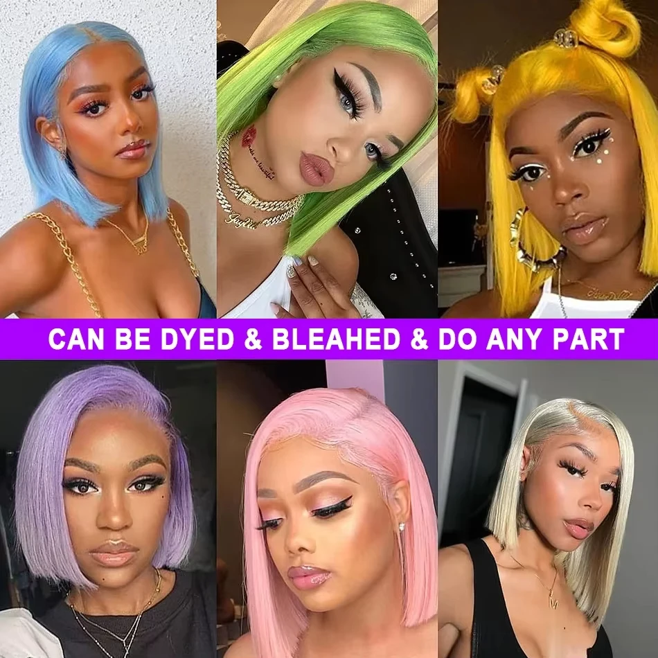 613 شقراء قصيرة بوب شعر مستعار شعر الإنسان 100% شعر الإنسان قبل قطعها 180% الكثافة قصيرة مستقيم 13x4 الدانتيل الشفاف شعر مستعار أمامي