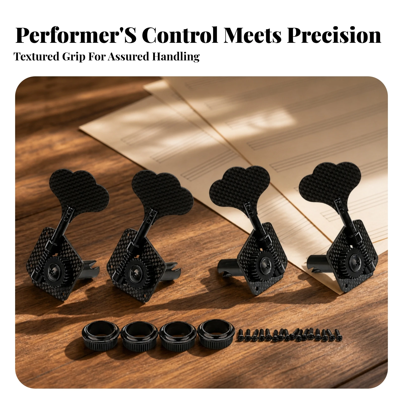 4 Pieces Bass Guitar Tuning Machines Economy Tuning Pegs with Clover Button Hardware Open Gear for Luthier, Instrument Repair