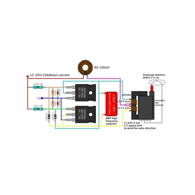 ZVS Unidade Módulo Board, Tesla Coil Flyback Driver, SGTC, Marx Gerador, bobina de ignição com pacote de alta tensão, DC 12-30V, 15A, 250W