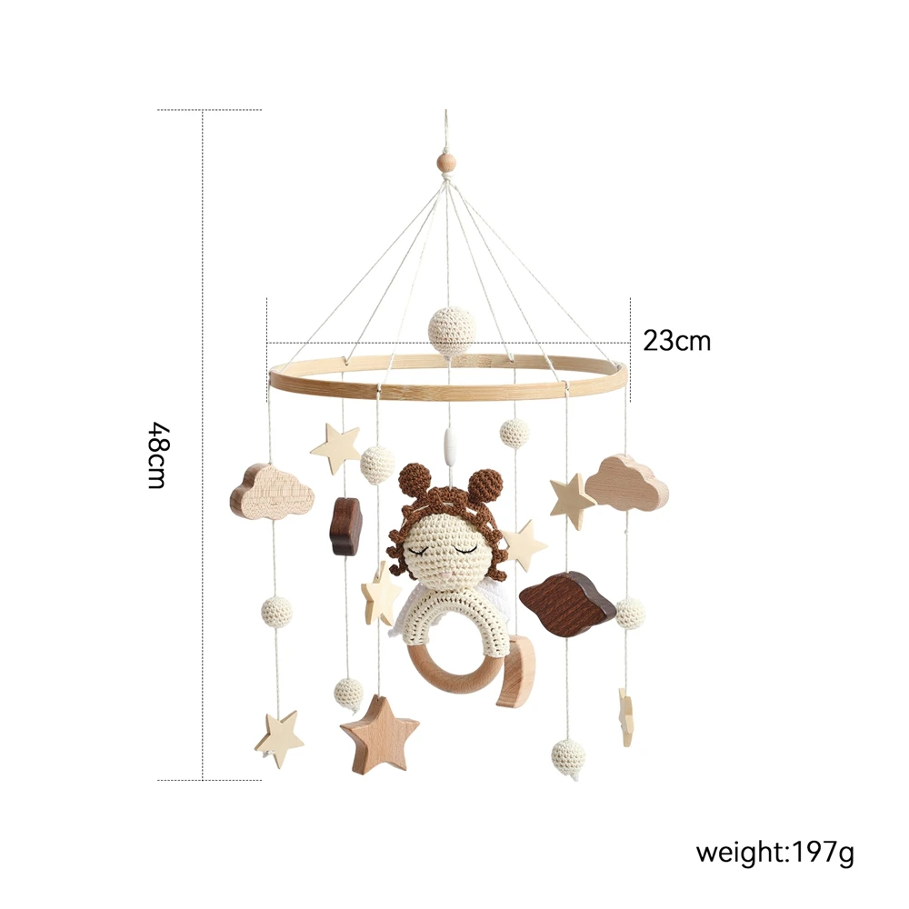 Wooden Crib Mobile Baby Bed Bell Rattle Toy Crochet Cartoon Angel Mobile Hanging Newborn Music Box Bed Bell Hanging Bracket Toy