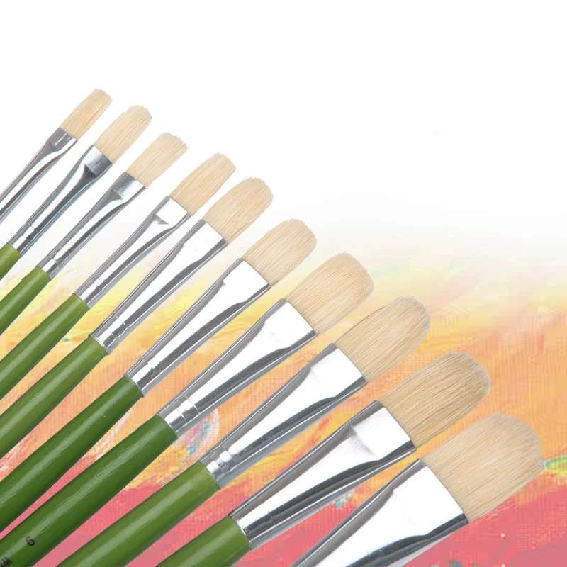 Óleo Acrílico Aquarela Cerdas Tinta Escovas, 100% Natural Chungking Hog Hair, Filbert Paint Brush Set, 6pcs