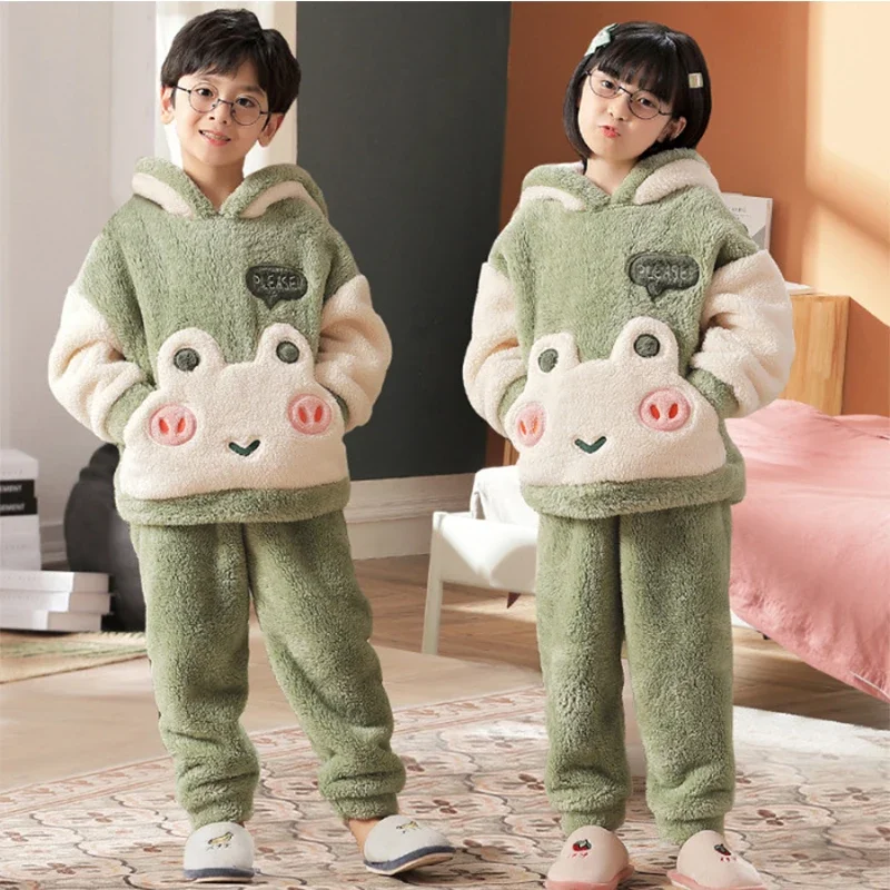 New 2024 Kids Boys Girls Pajamas Cartoon Long Sleeve Cute Warm Tops with Pants Toddler Baby Autumn Winter Sleeping Clothes Sets