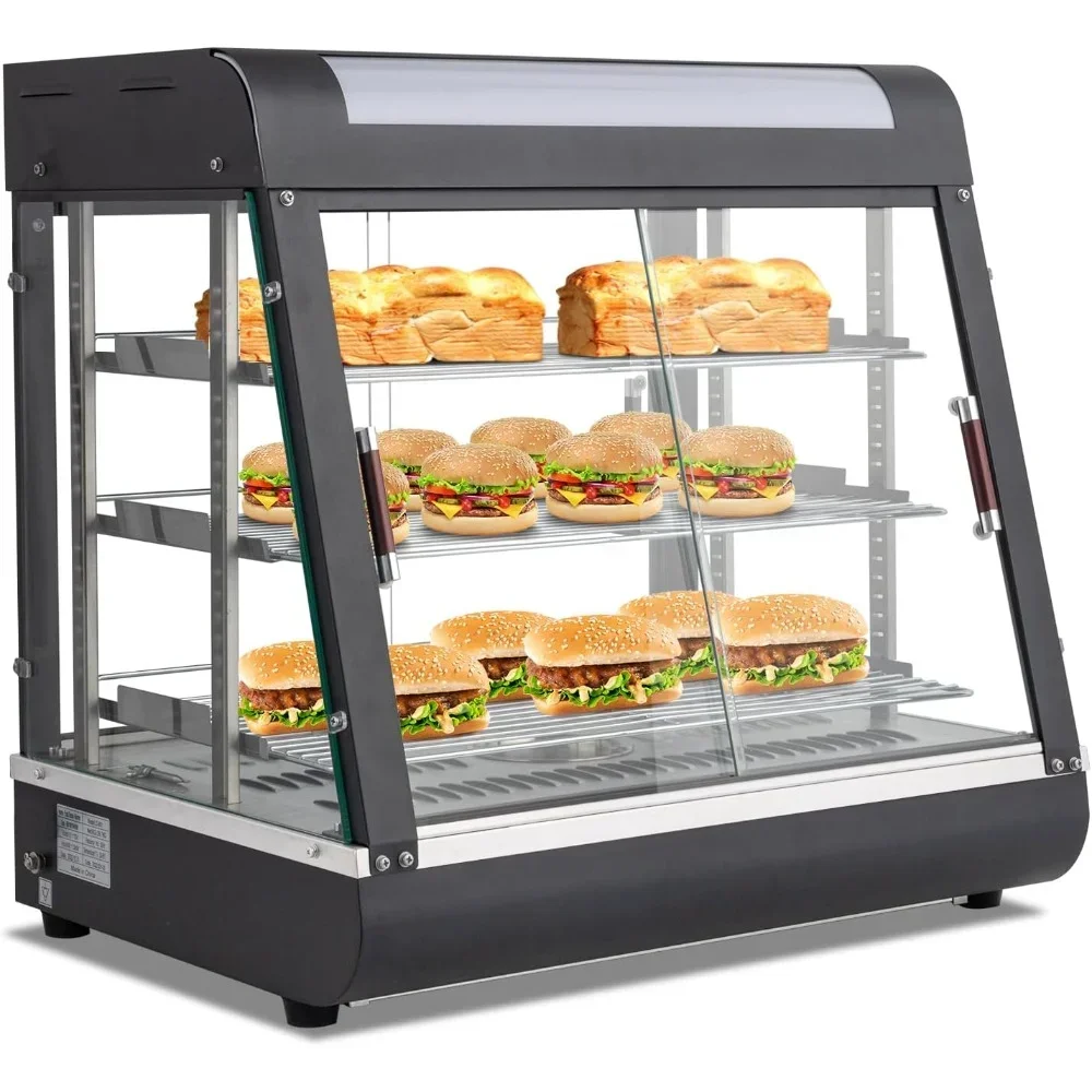 Vitrina de pastelería, expositor de calentador de alimentos eléctrico comercial de 3 niveles, estantes extraíbles ajustables, vitrina de refrigerador