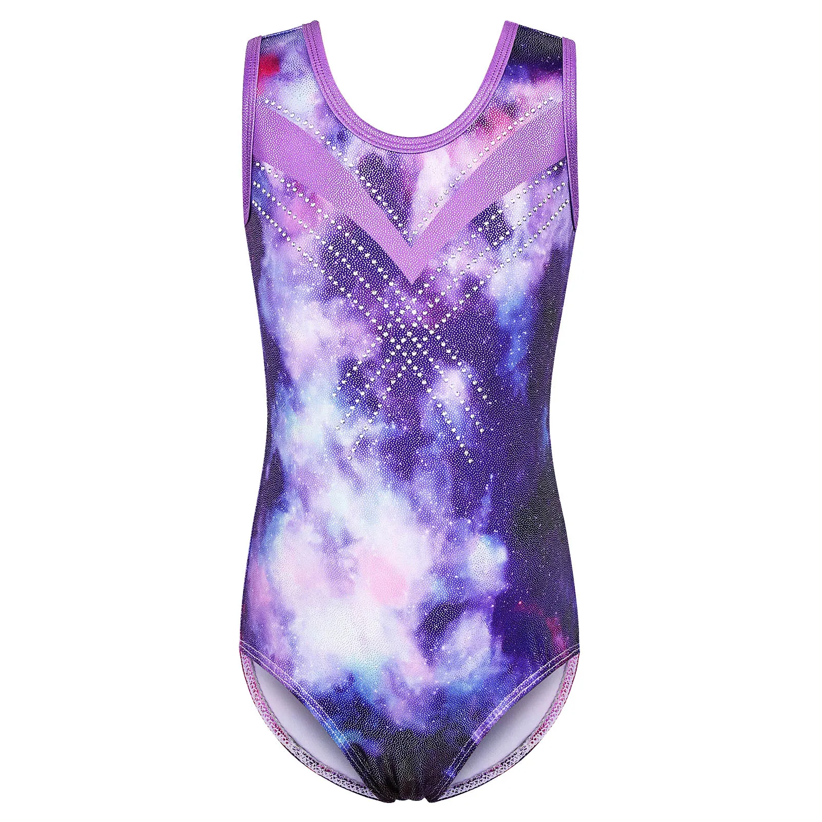 BAOHULU Ballet Leotard for Girls Sleeveless Diamond Gymnastics Outfit One Piece Purple Practice Athletic Clothes