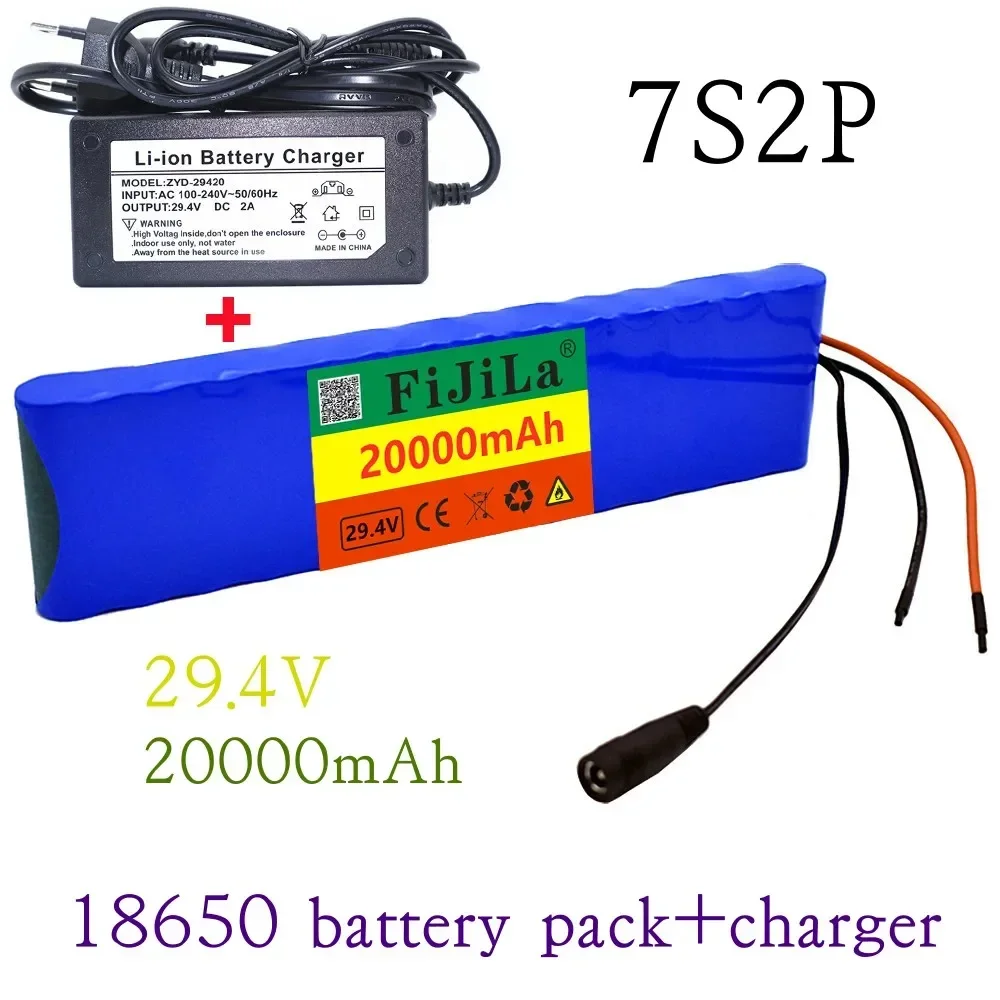 Akumulator litowo-jonowy 7S2P 18650 24 V 20 Ah 29,4 V 20000 mAh do pojazdów elektrycznych, skuterów i rowerów, z ładowarką 2a