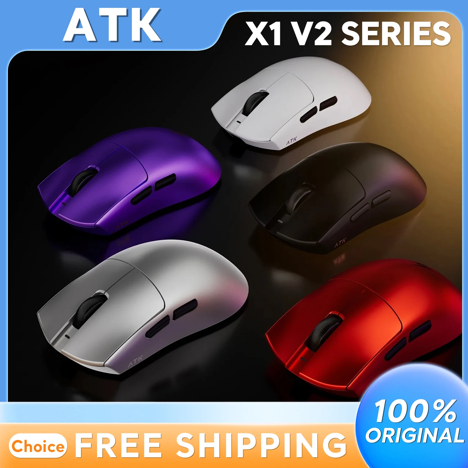 

Беспроводная мышь ATK X1 V2 Ultimate Esports, 8 кГц, Nordic 54 MCU, 800 мАч, нанопокрытие PAW3395/PAW3950, ультра универсальная игровая мышь