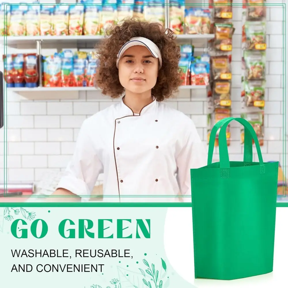 حقائب كبيرة غير منسوجة قابلة للطي مع مقبض لتسوق البقالة، 11.8 × 6 × 13.8 بوصة #4