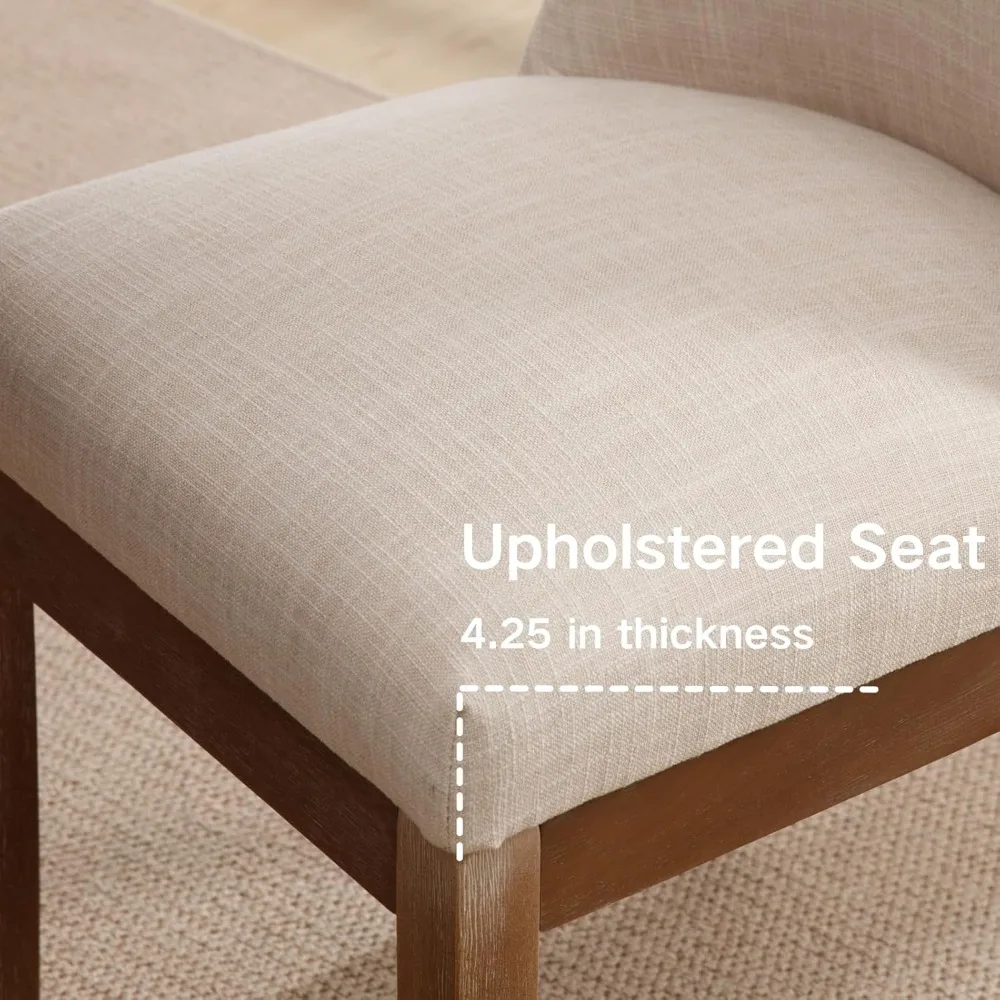 농가 스타일 식사용 브라운 나무 다리가 있는 린넨 커버 파슨스 의자 4개 세트