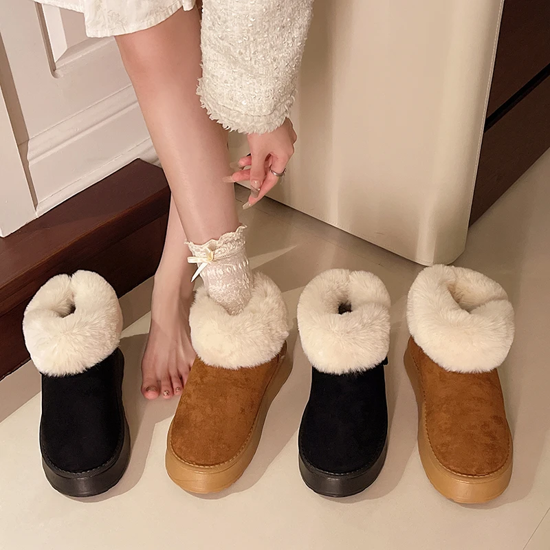 

Waterproof Snow Boots 2024 Winter Women Warm Plush Cotton Shoes Thick Bottom Keep Cotton Snow Boots Platform Couple Ankle Boots
