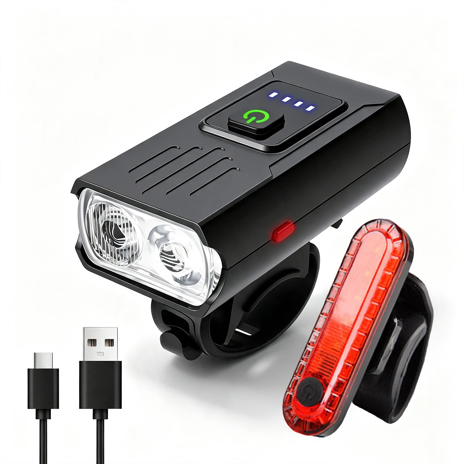 Two-Pack (Front Light + Tail Light) Bicycle Lights, Rechargeable, Ultra-Bright Bicycle Front Light, Easy to Install, Flashlight Warning Light, Bicycle Tail Light for Night Riding
