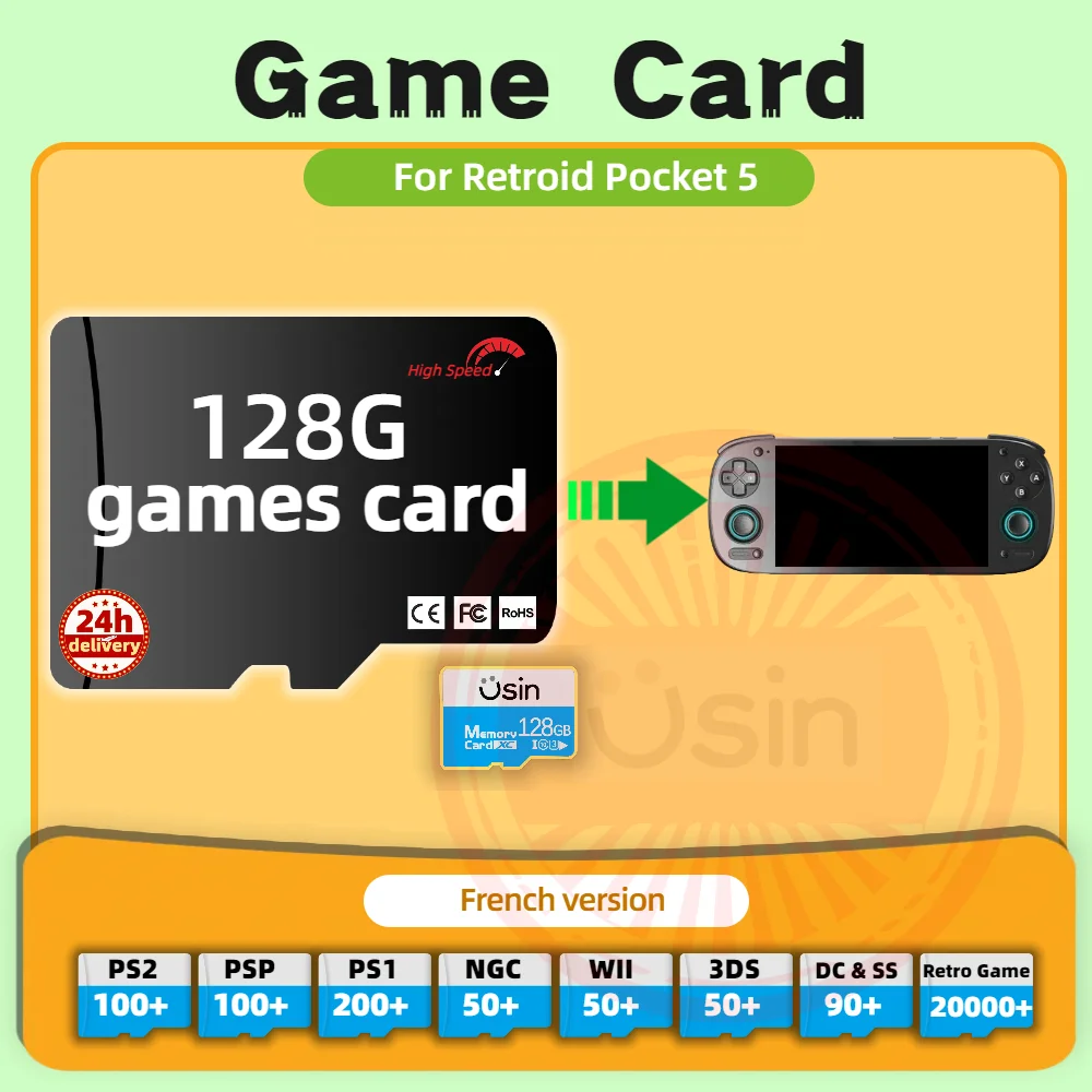 Memory Game Card For Retroid Pocket 5 French Version Retro PS2 PSP Games Android Gaming portable Console SD TF H-speed 128G