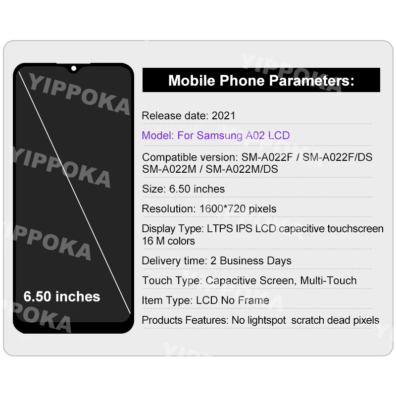 For Samsung Galaxy A02 LCD Display SM-A022 Touch Screen Digitizer For Samsung SM-A022F/DS SM-A022G/DS Display Replacement Parts