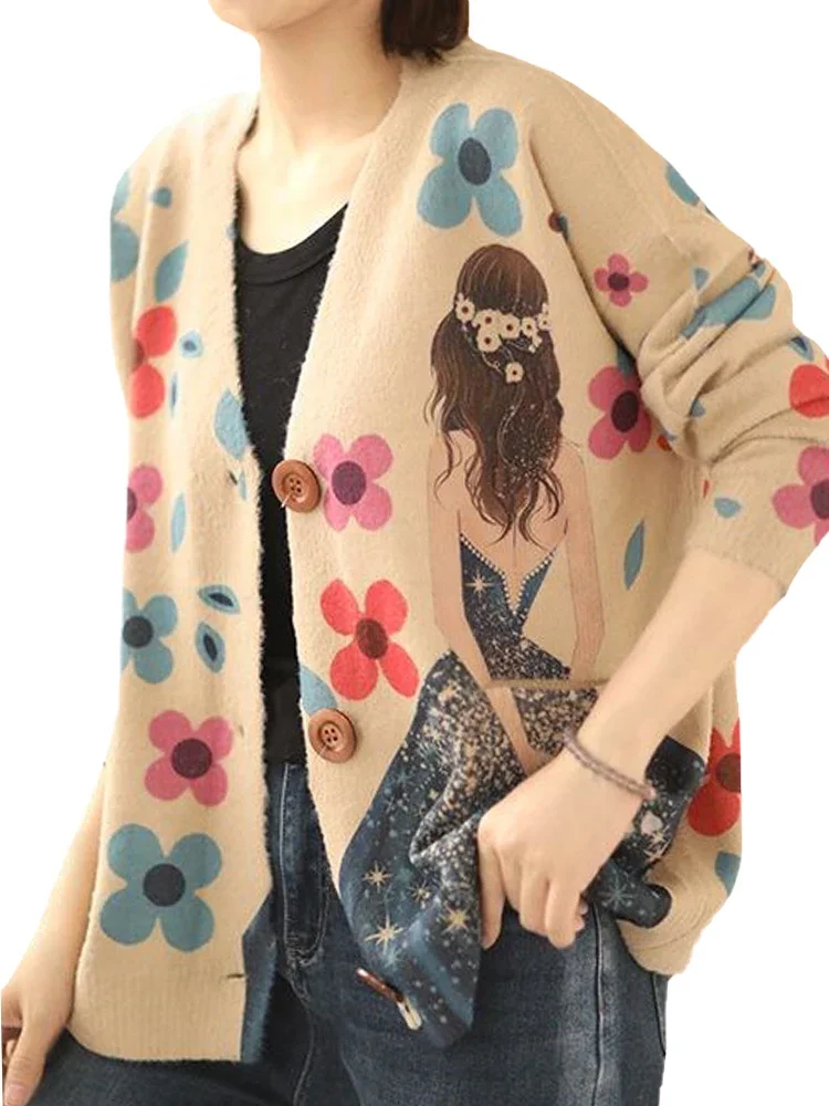 Max LuLu 2024 Spring Females Luxury Cardigans Womens Fashion Warm Floral Sweaters Ladies Classic Casual Cartoon V Neck Knitwear