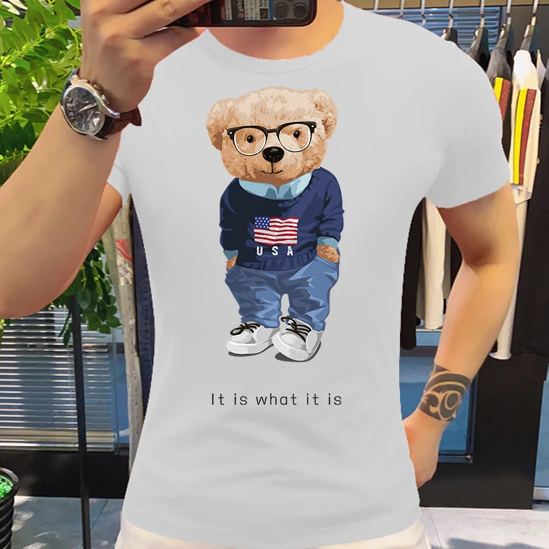 Funny Skateboard Bear T Shirts Harajuku Streetwear Tee Cotton Tshirts Fashion Short Sleeve Believe RICH BOY T-shirts Clothing