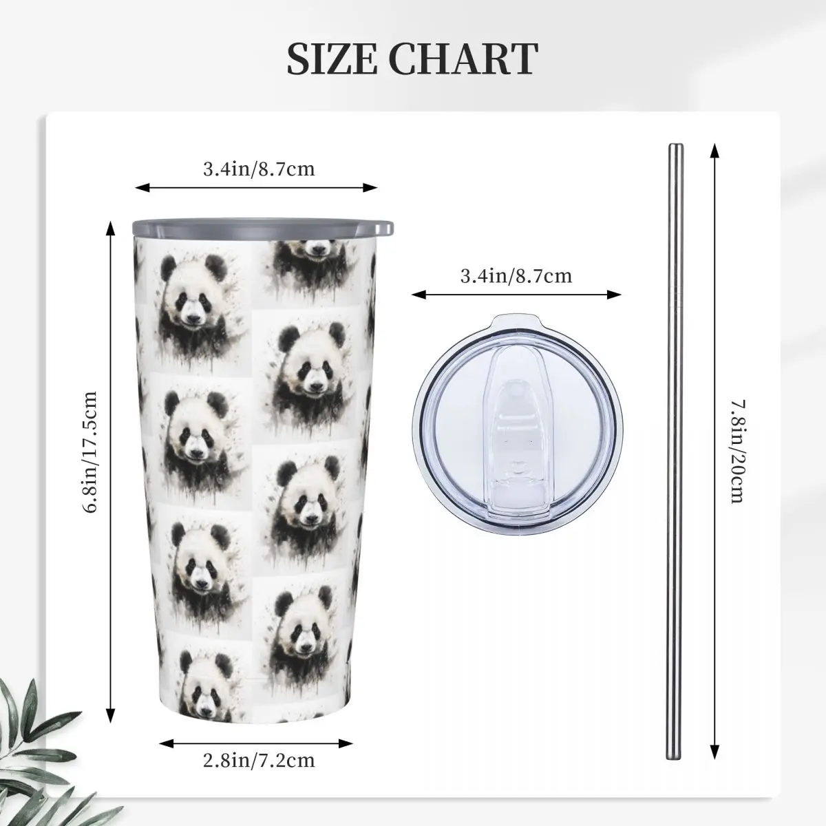 Cute Panda In White Background (10) Stainless Steel Tumbler Vacuum Insulated Mugs Thermal Cold Cup Straw With Lid 20oz