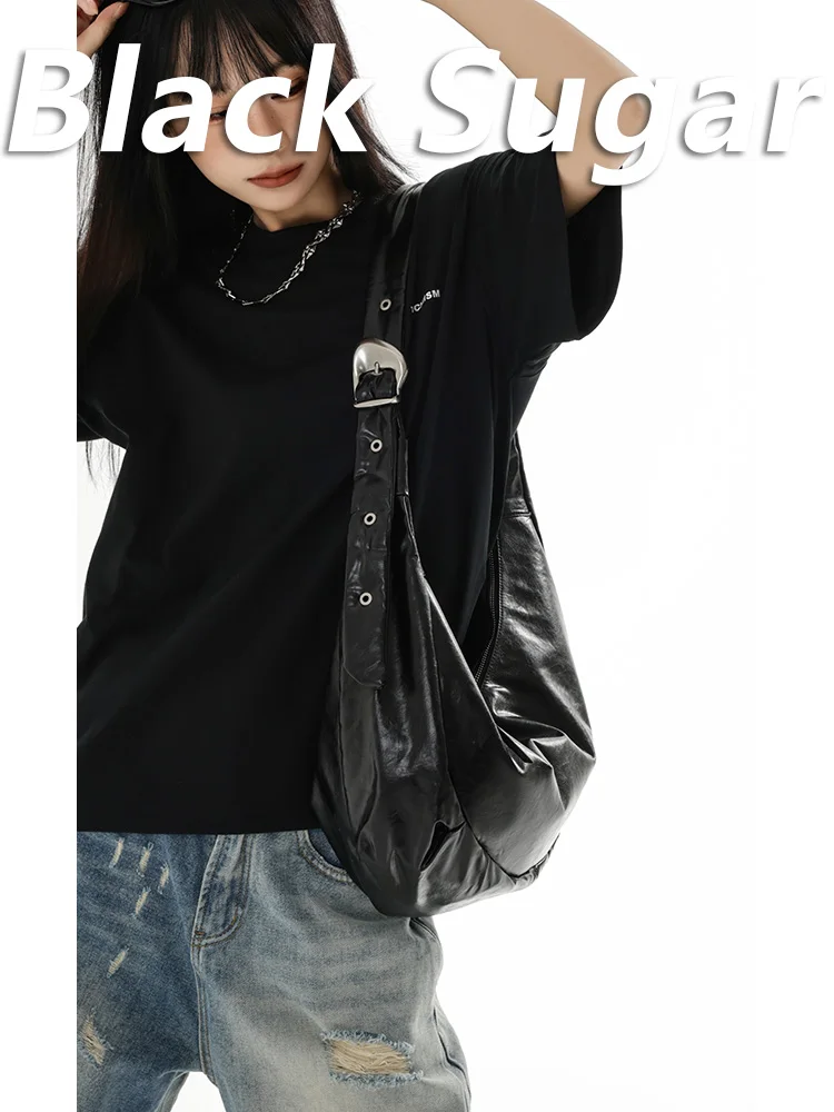 Borsa a tracolla vintage di grande capacità Y2k moda semplice da donna 2025 nuova borsa a tracolla Hobo nera morbida alla moda estiva