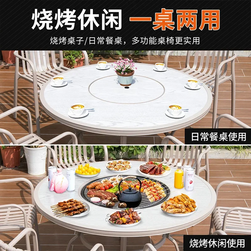 for Outdoor Aluminum Alloy Electric Carbon Grill Table and Chairs Set Waterproof Garden Villa Courtyard Leisure BBQ Dining