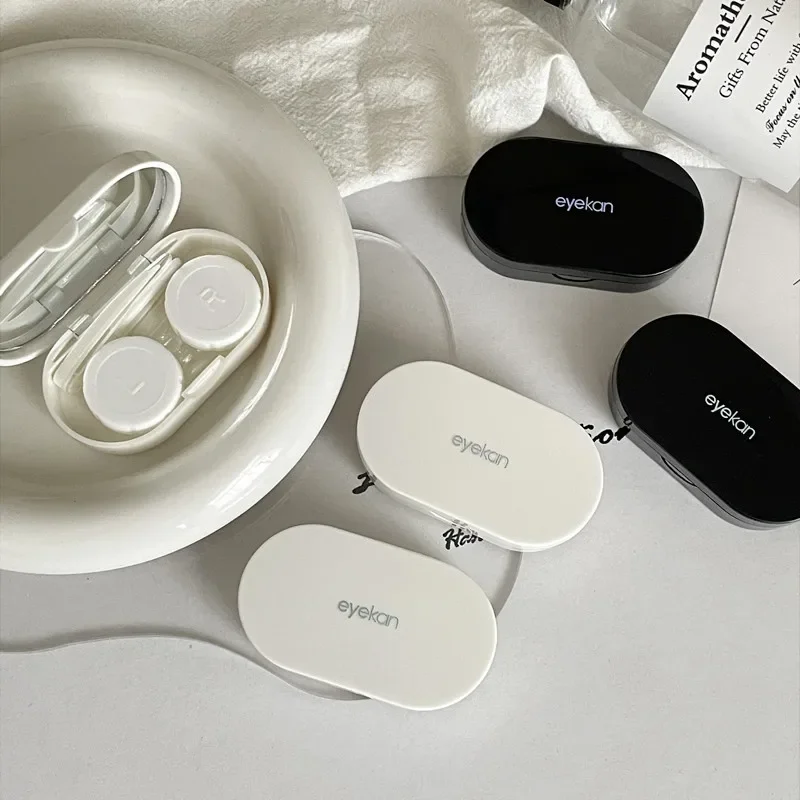 Portable Contact Lens Container, Eye Care, evitar vazamentos, caixa preto e branco, Companion Box