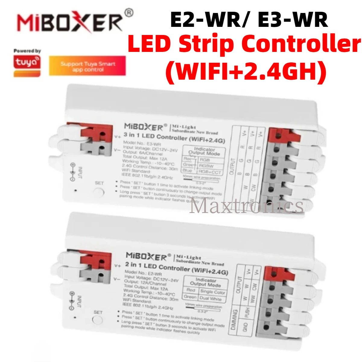 Miboxer E2-WR/ E3-WR 2in1/3in1 Smart WIFI+2.4GHzRF Tuya APP Dimmer Single/Dual Color / RGB / RGBW / RGBCCT LED Strip Controller