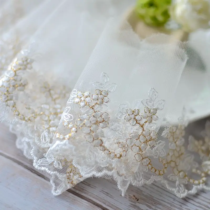 2Yards Gold High Quality Embroidered Fabric Lace Flowers Gold Tulle Lace Trims for Dress Curtain Table Edge Decoration 9cm wide