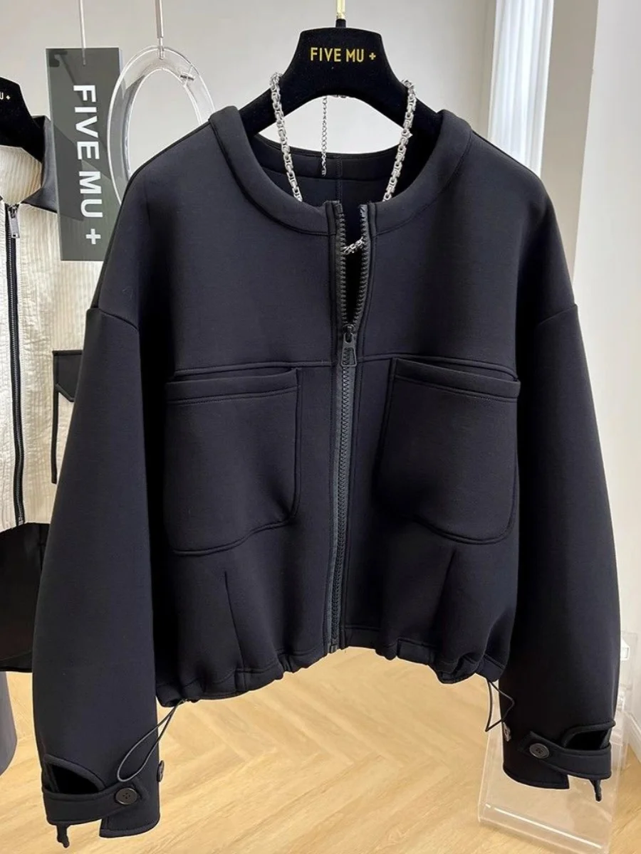 

Женская повседневная куртка больших размеров с круглым вырезом, свободного кроя, скрывающая недостатки фигуры, осенне-зимняя, в европейском стиле, plus MM 300