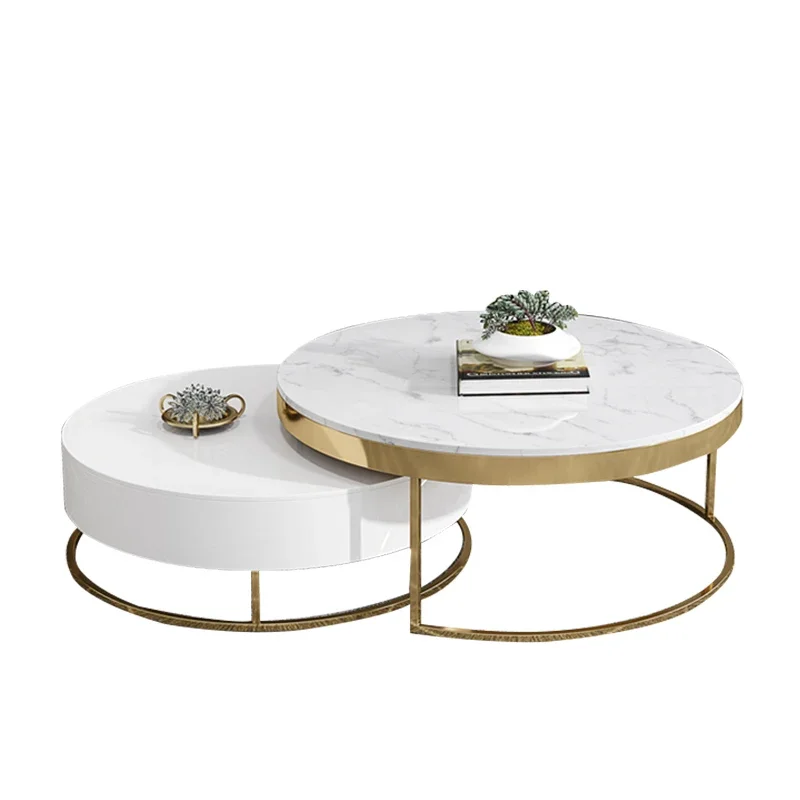 Light luxury marble tea table, Nordic gold brushed living room, small unit tea table with expandable design