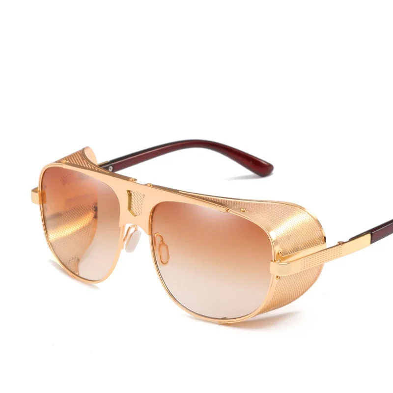 

2019 Luxury Brand Side Shield Steampunk Sunglasses Men Vintage Windproof Goggle Red Sun Glasses Male Oversized Men Sunglasses