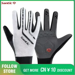 Santic Summer Full Finger Cycling Gloves Men's Pro MTB Riding Protective Gear Outdoor Shockproof Breathable Non-slip Bike Gloves