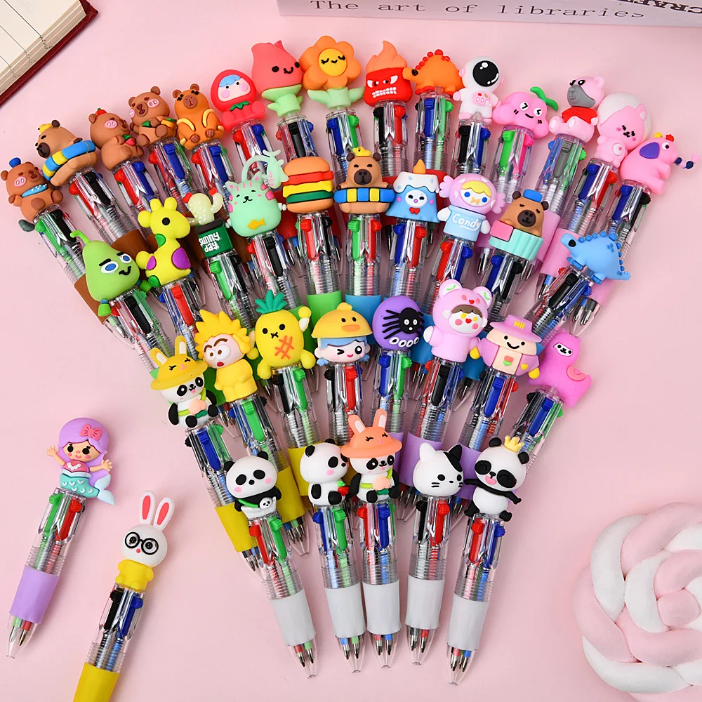 5-50Pcs Cute Cartoon Mini 4Color Ballpoint Pen Silicone Portable Four-color Short Pen Student Multi-color Writing Stationery